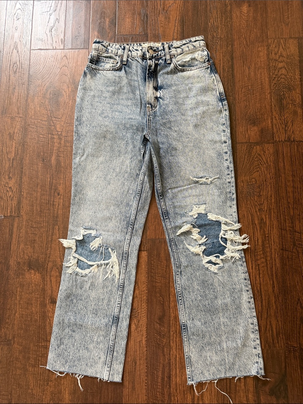 We The Free Light Acid Wash Distressed Straight Leg Jeans
